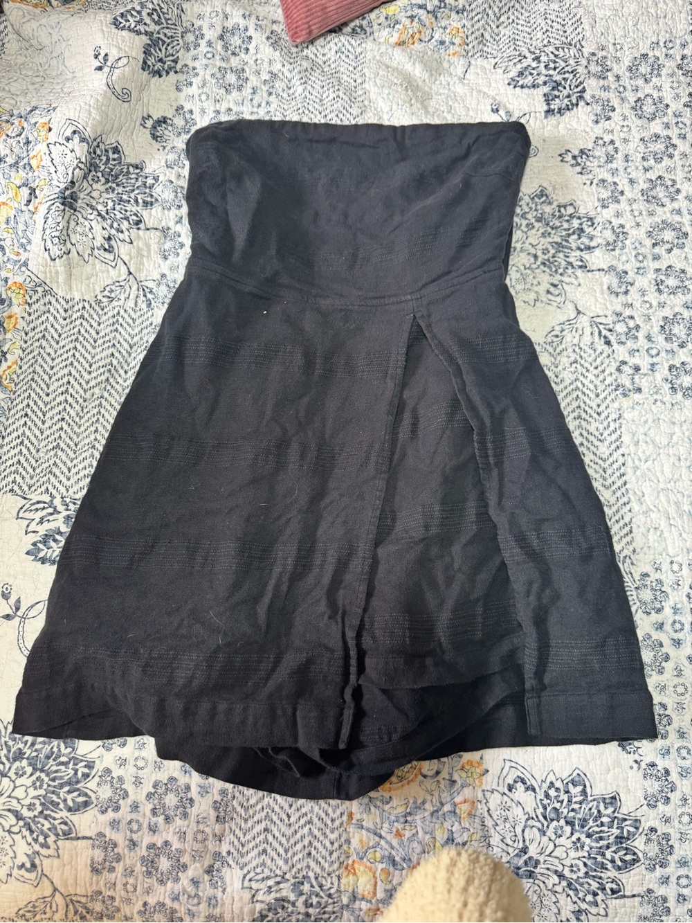 Free People Strapless Black Mini romper with Front Slit Detail